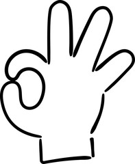 手書きの手のイラスト　Okサイン　塗りなし線画