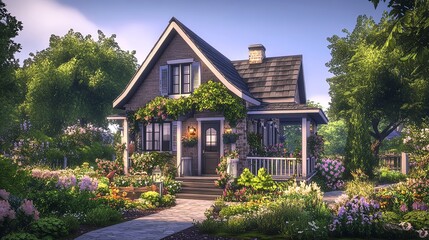 Cozy small house with a charming porch and garden,