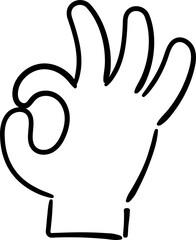 手書きの手のイラスト　Okサイン　塗りなし線画