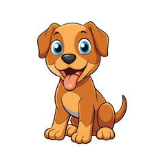 Obraz premium Cute Cartoon Brown Dog Sitting, Sticking Tongue Out, Isolated on White Background