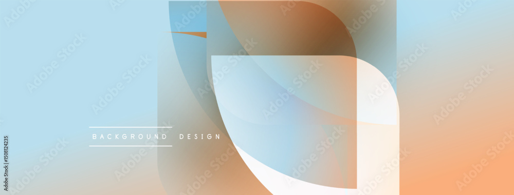 Poster abstract geometric shapes overlap. soft gradients create light, airy feel. minimalist design with bl