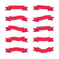 Obraz premium Set of red ribbon banners with multiple shapes and curves for festive or graphic use.