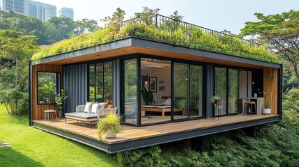 Innovative container house with a rooftop terrace,