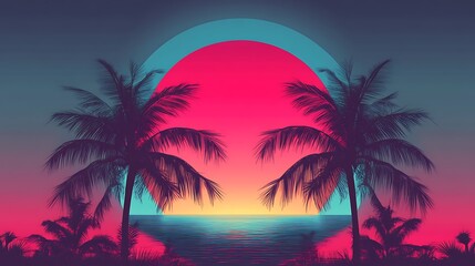 Fototapeta premium Vivid sunset over a tropical beach scene.