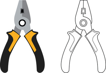 Pliers Detailed Graphic and Outline Versions for Design Use Editable Colored and Line Art Variants Vector