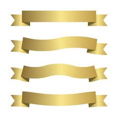 Fototapeta premium Golden ribbon banner set with realistic shading and curved forms.