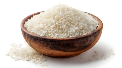 Uncooked White Rice Grains in Wooden Bowl High-Quality Photo