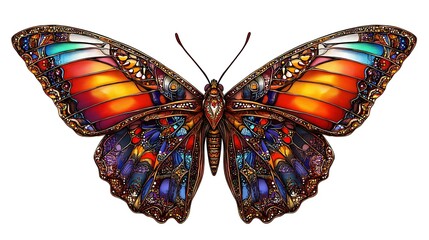 Detailed illustration of a butterfly with intricate stained glass design.