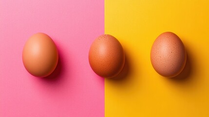 Abstract food styling with three eggs spaced creatively to mimic minimal shapes