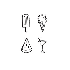 Set of summer food doodle isolated on white background