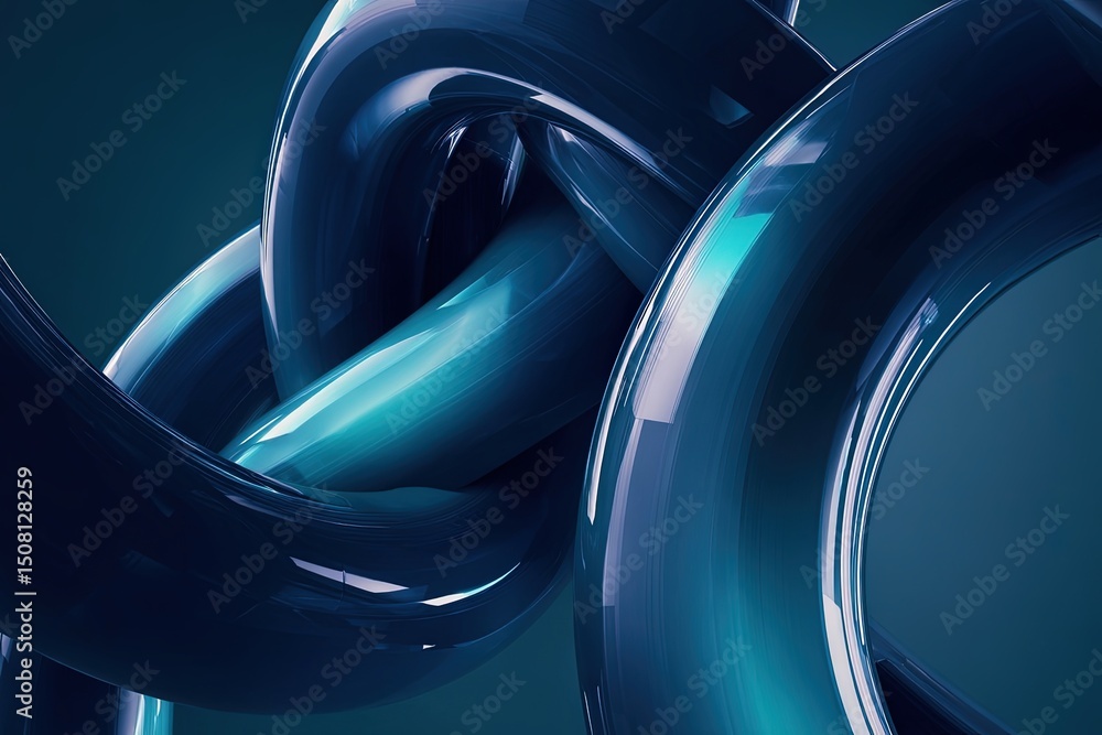 Poster futuristic 3d abstract interlocking circular sculpture top-down view