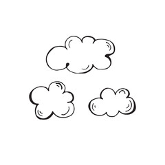 Vector set of hand drawn clouds. Doodle, black, isolated