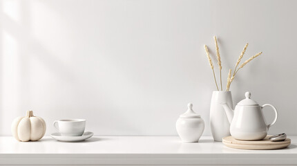 Obraz premium White marble top table for display montage over bright living room background.