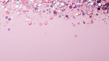 Pink & purple confetti on pastel pink background