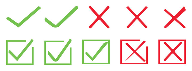 Check mark icon set with editable strokes. Accepted, rejected, approved. Validation and refusal icon.