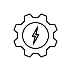 Vector illustration of energy gear icon with lightning, ideal for power, mechanics and technology concepts. Stroke is editable.