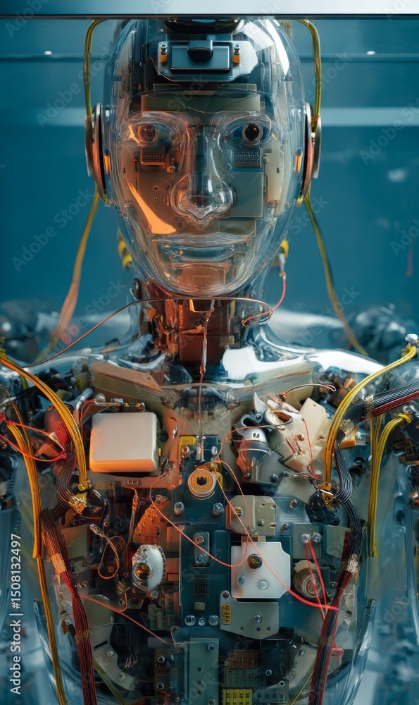 Poster robotic structure showcases intricate mechanics and design details