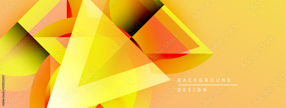 Poster abstract geometric shapes overlap, creating vibrant yellow, orange gradients. modern design element 