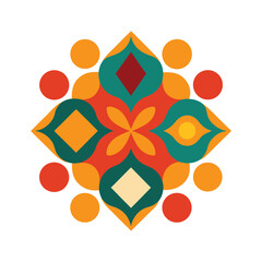 Colorful geometric floral design featuring circles and squares on a clean white background