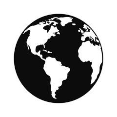 Simple silhouette representation of planet earth with white continents on black background