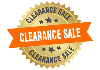 clearance sale. clearance sale round orange and gold label isolated on transparent background