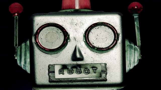 vintage retro robothead with a message, I am not a robot 