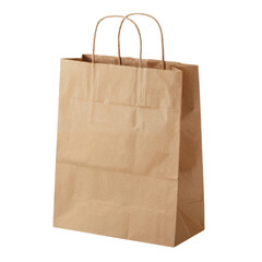 A plain brown paper shopping bag mockup isolated on transparent white background, clipping path
