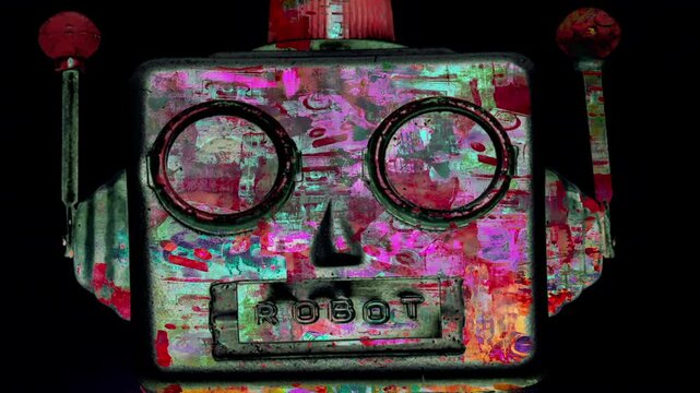 Retro robot head with a message: I am not a robot 