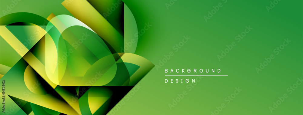 Fototapete Abstract green shapes overlap, creating dynamic visual effect. Gradient background adds depth, text indicates design element.