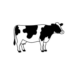 Black and White Cow Illustration on White Background
