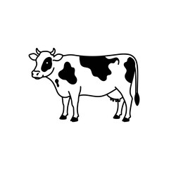 Simple Black and White Cow Illustration