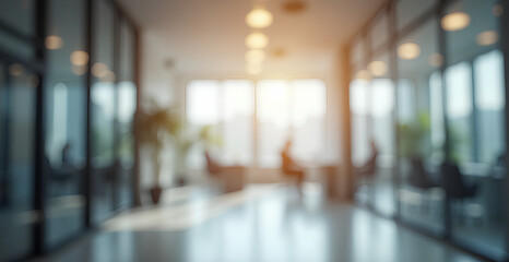 Blurred empty open space office. Abstract light bokeh at office interior background for design.