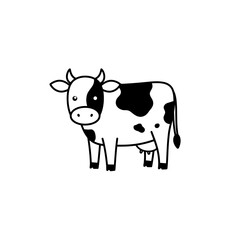 Simple Black and White Cow Illustration for Children's Books