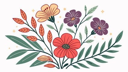 Vibrant Floral Bouquet Illustration  A Colorful Arrangement of Flowers and Leaves