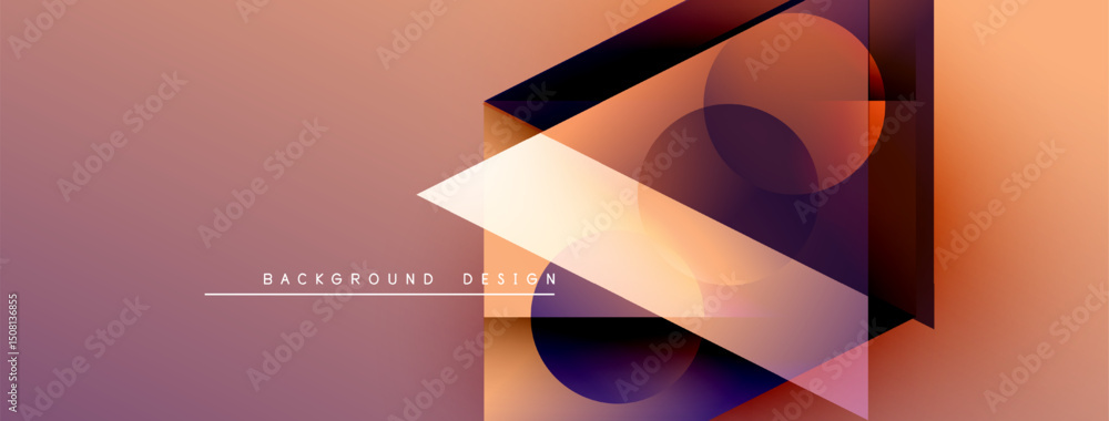 Poster Abstract geometric composition. Gradient hues blend, creating dynamic visual effect. Shapes overlap, forming modern design element.