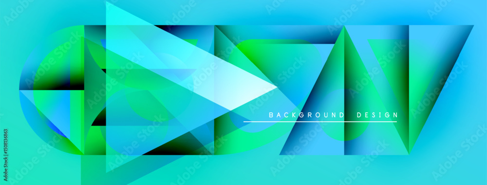 Leinwandbilder abstract geometric shapes overlap, creating vibrant blue, green gradients. text reads background des