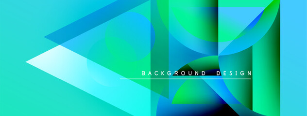 Fototapeta premium Abstract geometric shapes, vibrant turquoise, green hues. Modern design, clean lines, dynamic composition. Text reads background design.