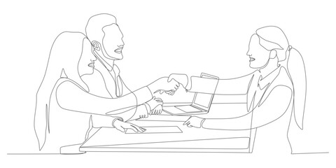 Team Business Agreement with Handshake – Line Art Illustration