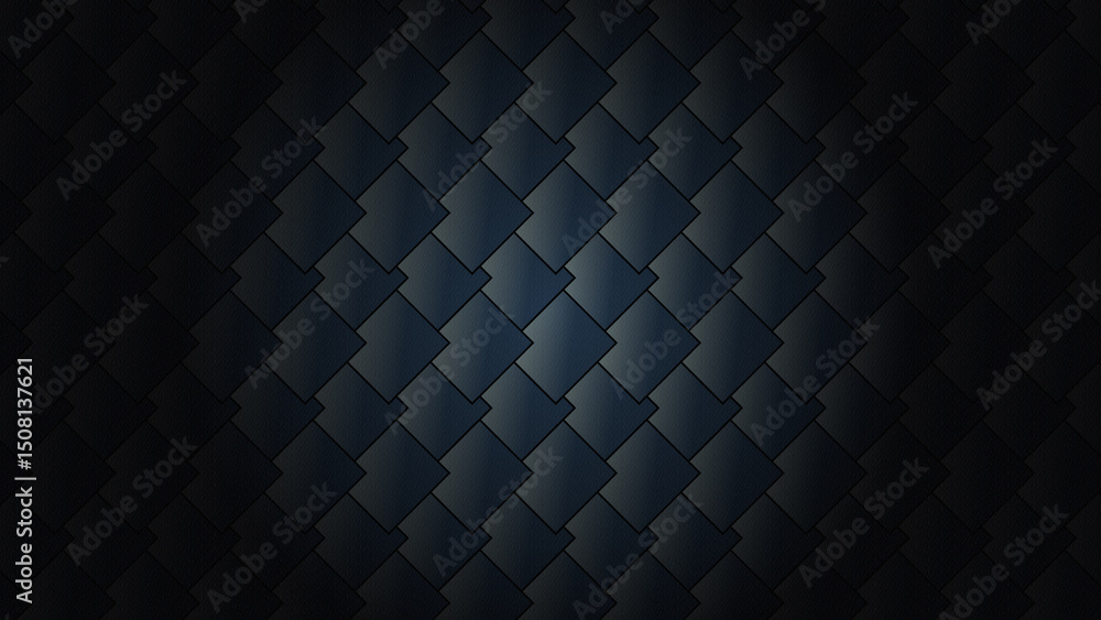 Poster photo of dark abstract background with geometric square tile pattern in shades of black and blue, cr