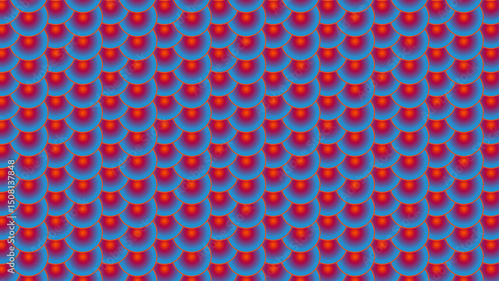 Poster photo of abstract seamless pattern of overlapping gradient circles in shades of blue and red, creati