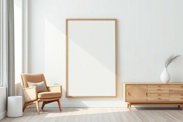Minimalist living room mockup with large frame