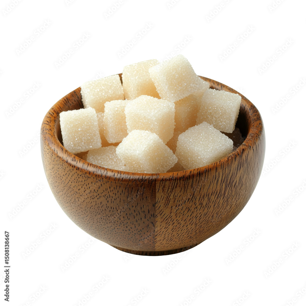 Poster sugar cubes in wooden bowl create warm and inviting scene, perfect for adding sweetness to beverages