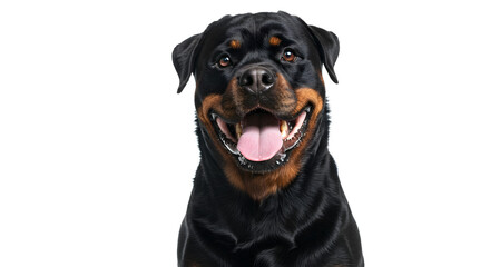 Obraz premium Rottweiler Dog Breed: Powerful Canine Portrait Against White Background