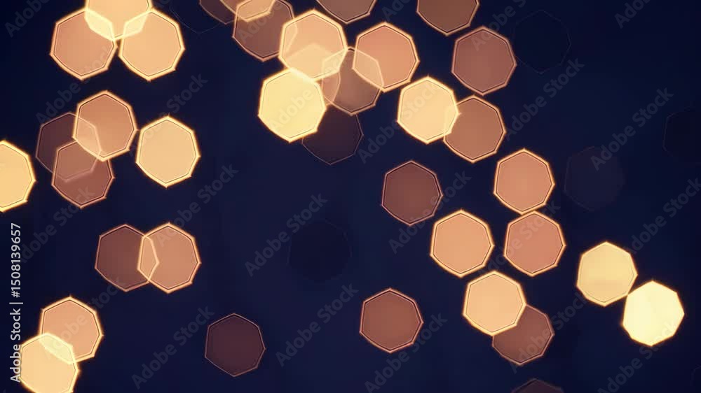 Poster dynamic golden bokeh transformation on dark background abstract light movement concept
