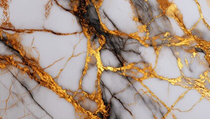 Abstract marble pattern, gold veins on white