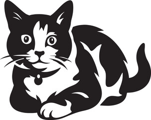 Cat silhouette black and white cute design, Adorable cat figure simple illustration