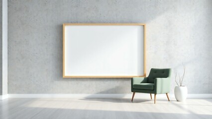 Modern minimalist room with blank canvas and armchair