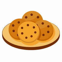 Biscuits with chocolate chips on plate vector icon on white background.