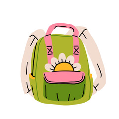 Set of childish school backpacks and schoolbags flat cartoon vector illustration. Collection of various kids bags isolated on white. Stylish accessories different shapes