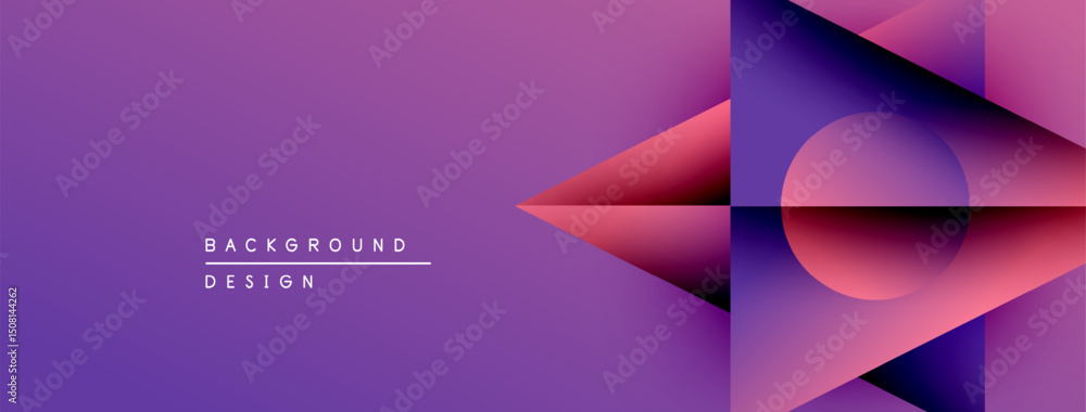 Poster Abstract purple design features geometric shapes, gradients. Modern background with text elements, vibrant colors, smooth transitions.